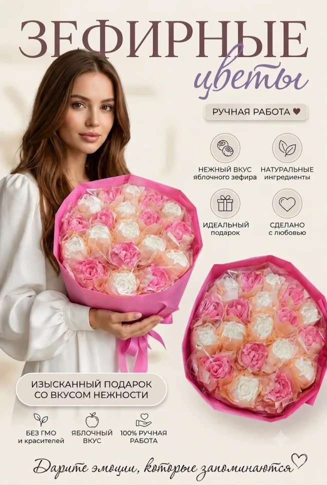  Букет Зефирный Размер XL бело-розовый,350г в Спасск-Дальний